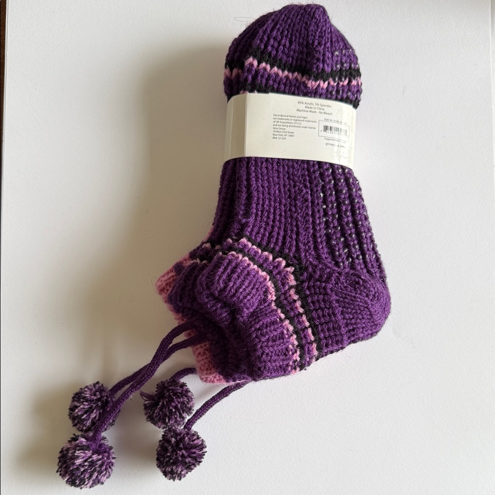 Gift ready. Slipper Socks. Purple and Pink with Pom Poms